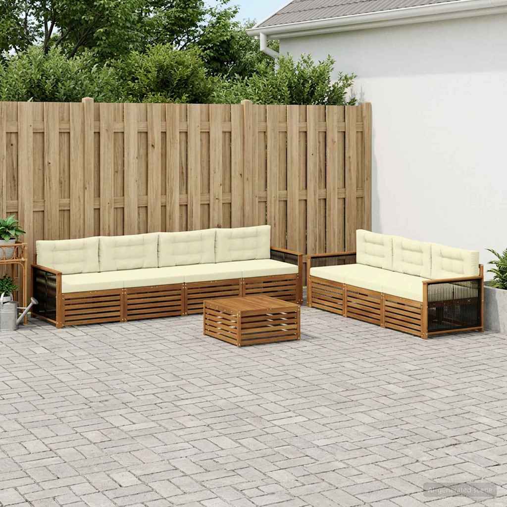 Set di divani da esterno con cuscino 8 pcs Naturale e Crema