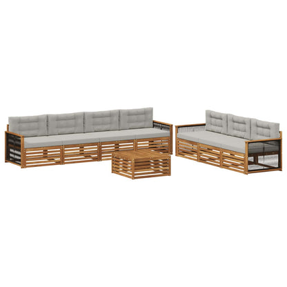 Set di divani da esterno 8 pz Naturale e Grigio Chiaro