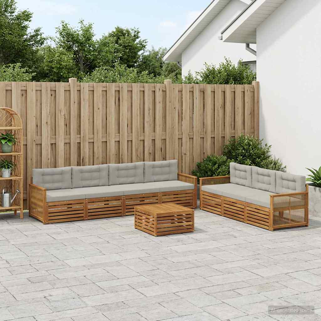 Set di divani da esterno 8 pcs Naturale e Grigio Chiaro