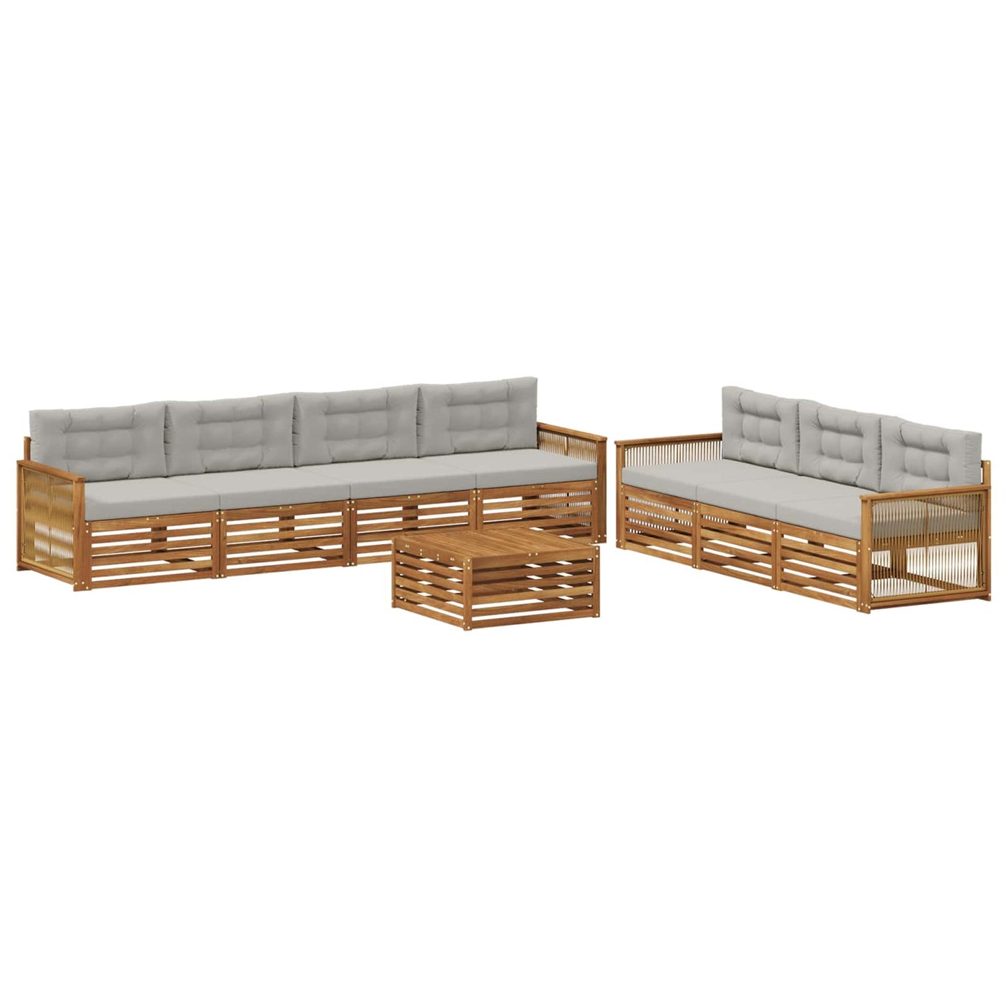 Set di divani da esterno 8 pz Naturale e Grigio Chiaro