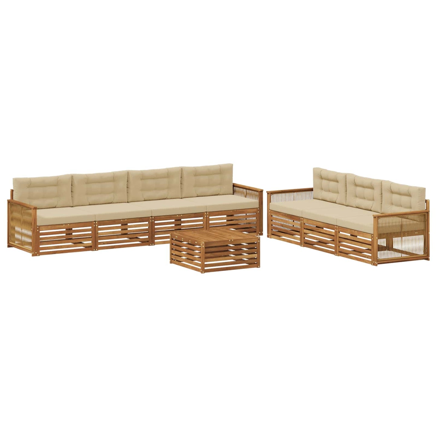 Set di divani da esterno con cuscino 8 pcs Naturale e Beige