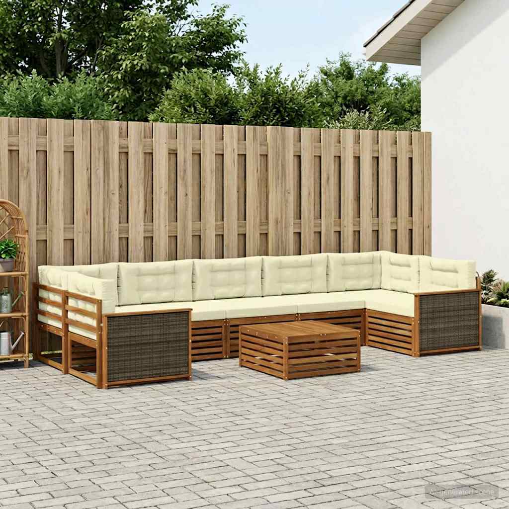 Set di divani da esterno con cuscino 8 pcs Naturale e Crema