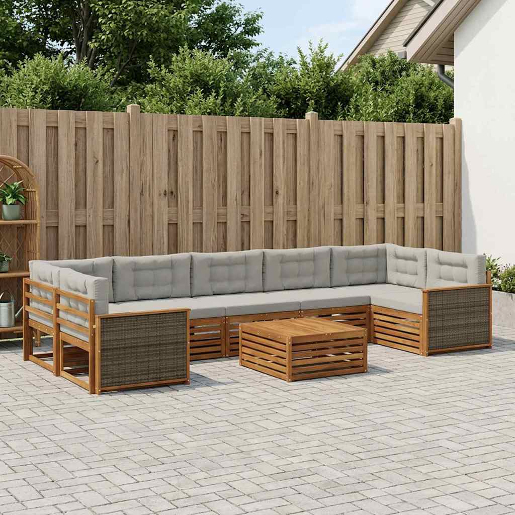 Set di divani da esterno 8 pcs Naturale e Grigio Chiaro