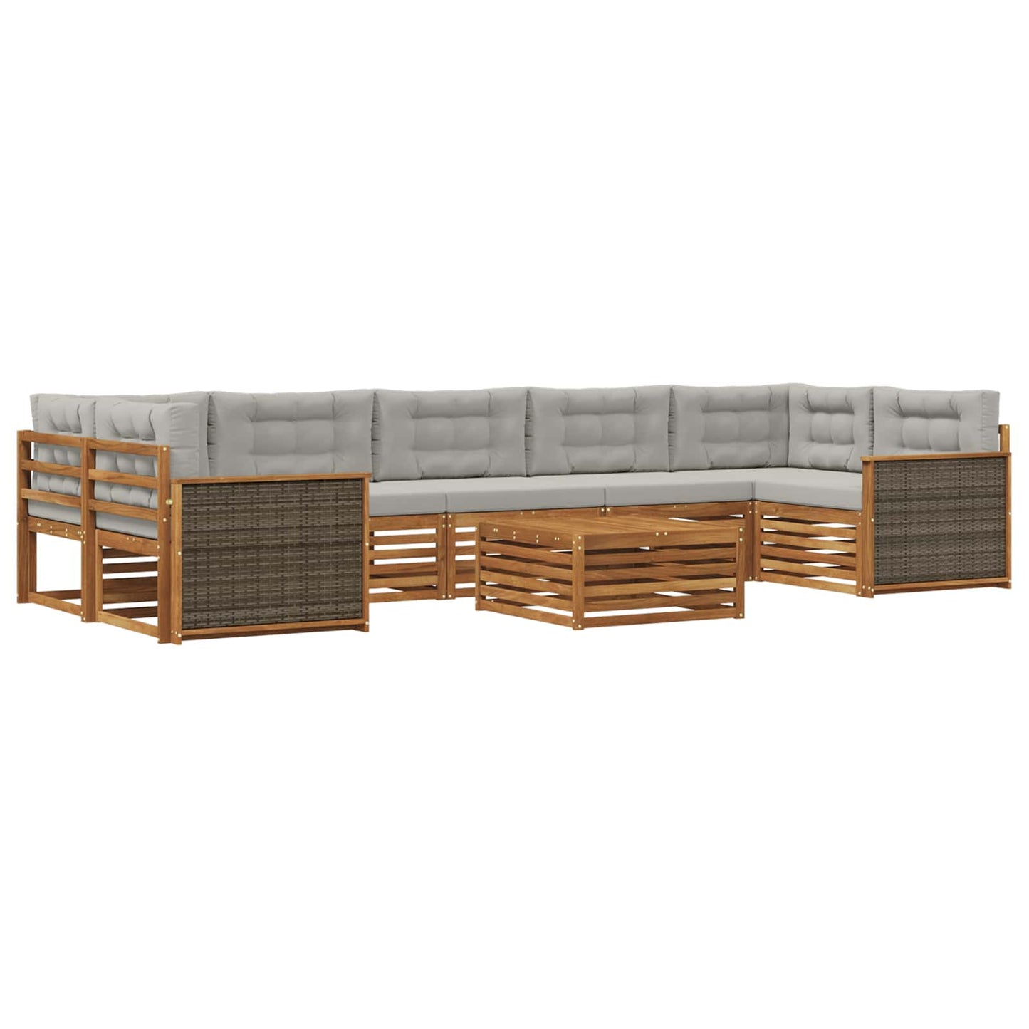 Set di divani da esterno 8 pz Naturale e Grigio Chiaro