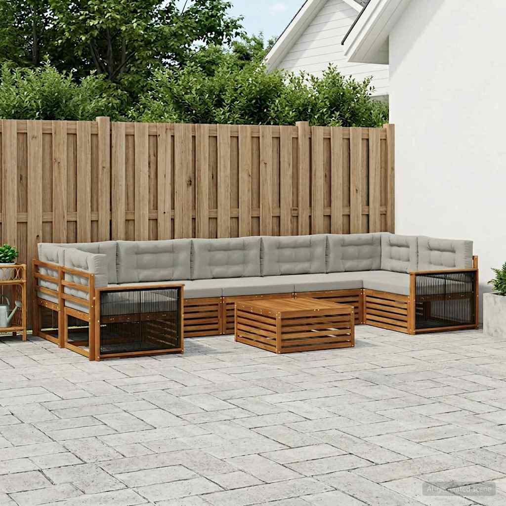 Set di divani da esterno 8 pcs Naturale e Grigio Chiaro