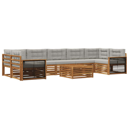 Set di divani da esterno 8 pz Naturale e Grigio Chiaro