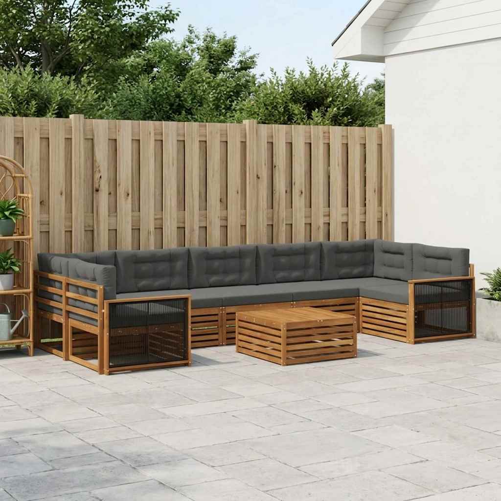 Set di divani da esterno con cuscino 8 pcs Naturale e Antracite