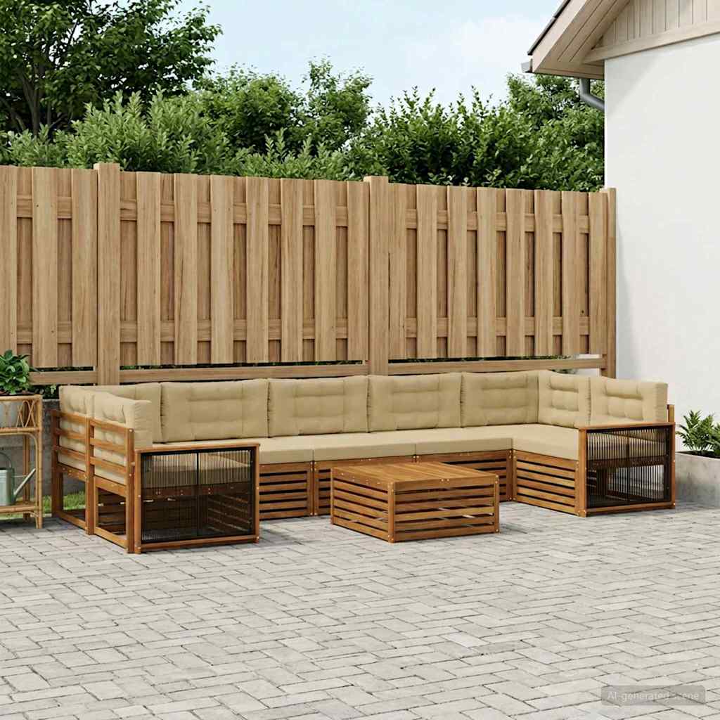 Set di divani da esterno con cuscino 8 pcs Naturale e Beige