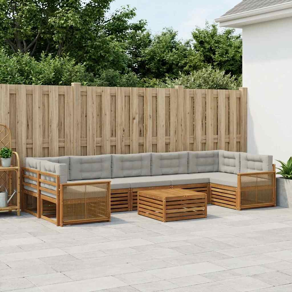 Set di divani da esterno 8 pcs Naturale e Grigio Chiaro | homemem39