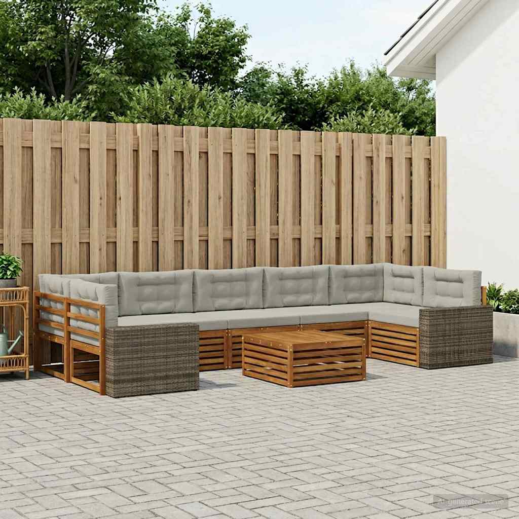 Set di divani da esterno 8 pcs Naturale e Grigio Chiaro | homemem39