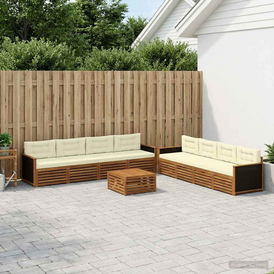 Set di divani da esterno 9 pcs Naturale e Crema Poliestere | homemem39