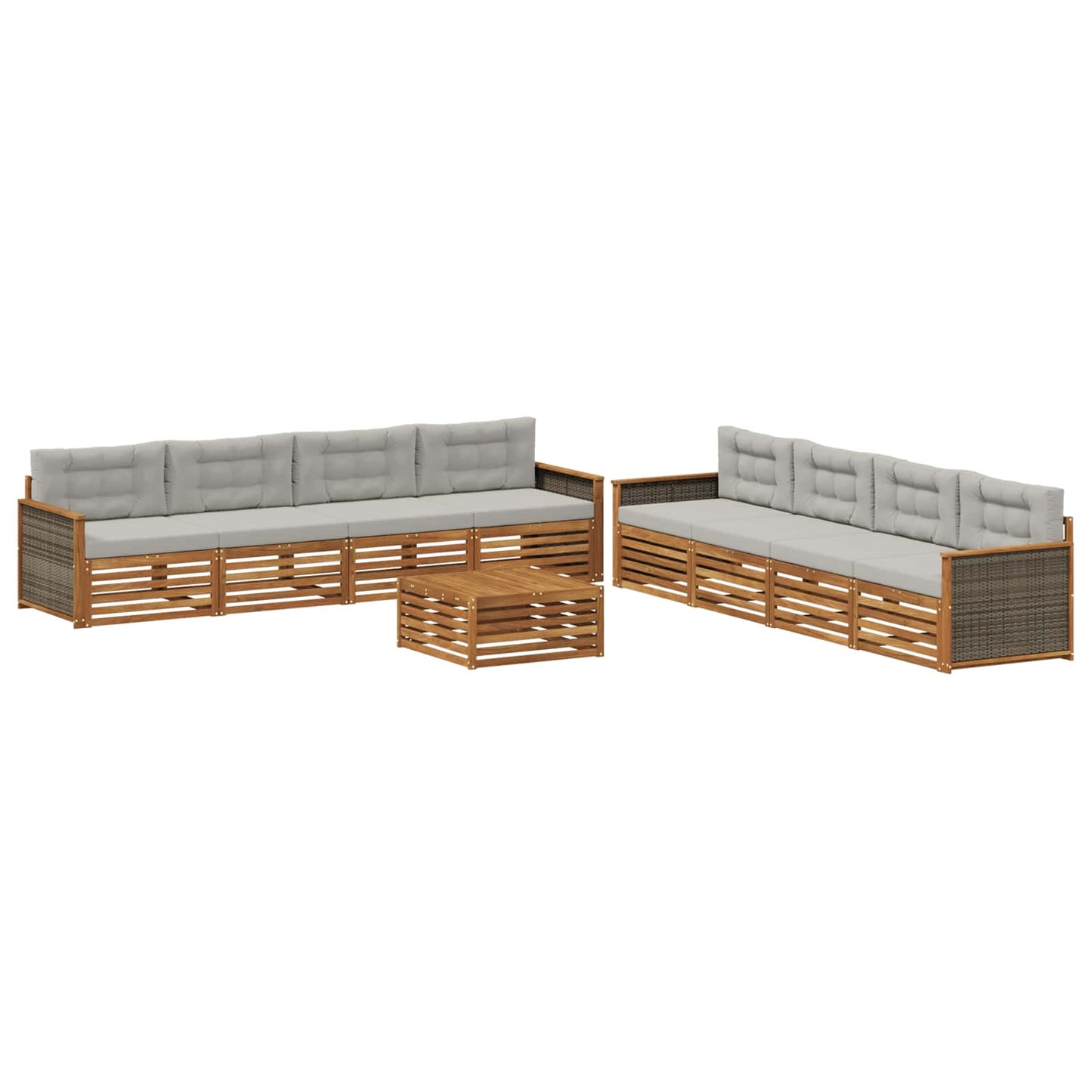 Set di divani da esterno 9 pz Naturale e Grigio Chiaro