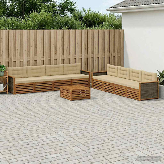 Set di divani da esterno con cuscino 9 pcs Naturale e Beige