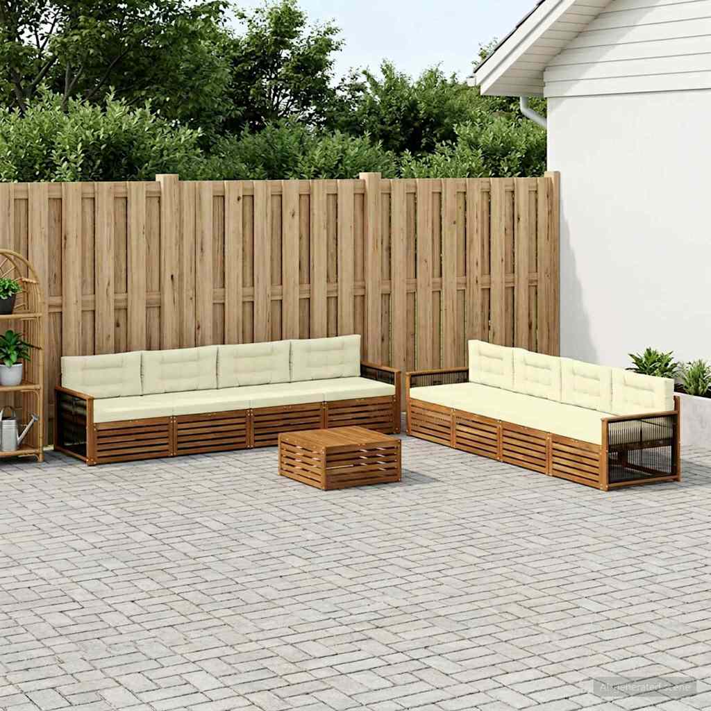 Set di divani da esterno con cuscino 9 pcs Naturale e Crema
