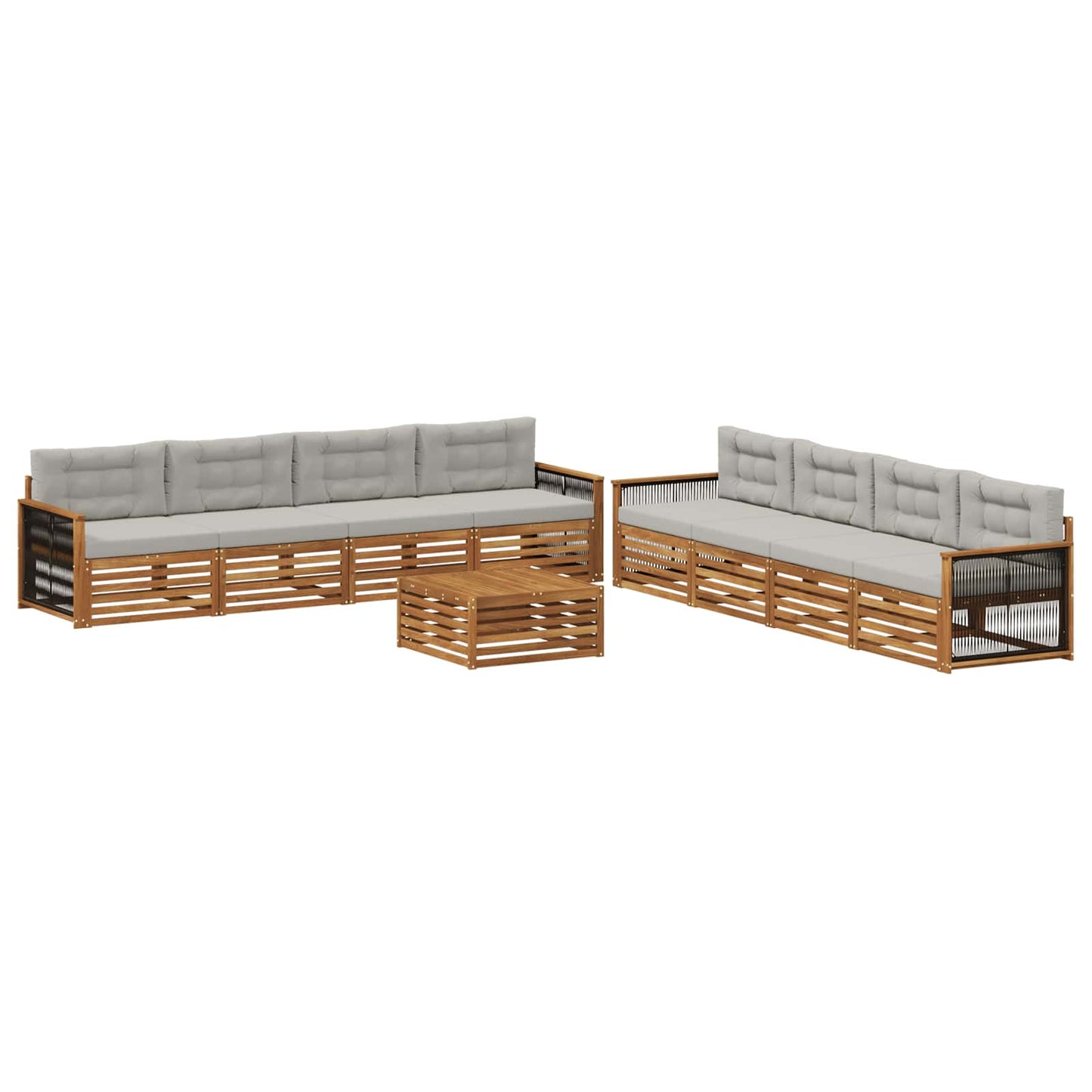 Set di divani da esterno 9 pcs Naturale e Grigio Chiaro