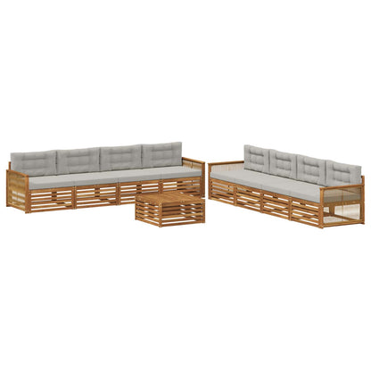 Set di divani da esterno 9 pz Naturale e Grigio Chiaro