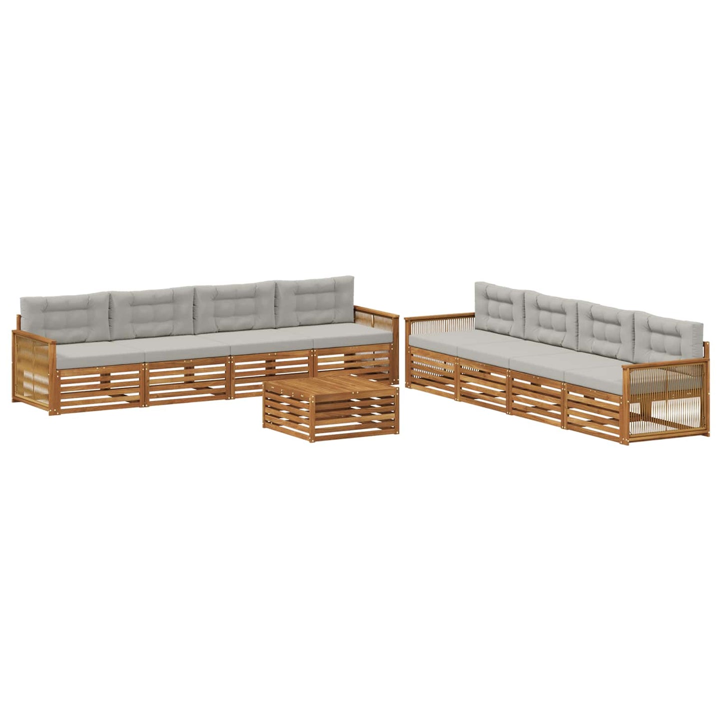 Set di divani da esterno 9 pcs Naturale e Grigio Chiaro