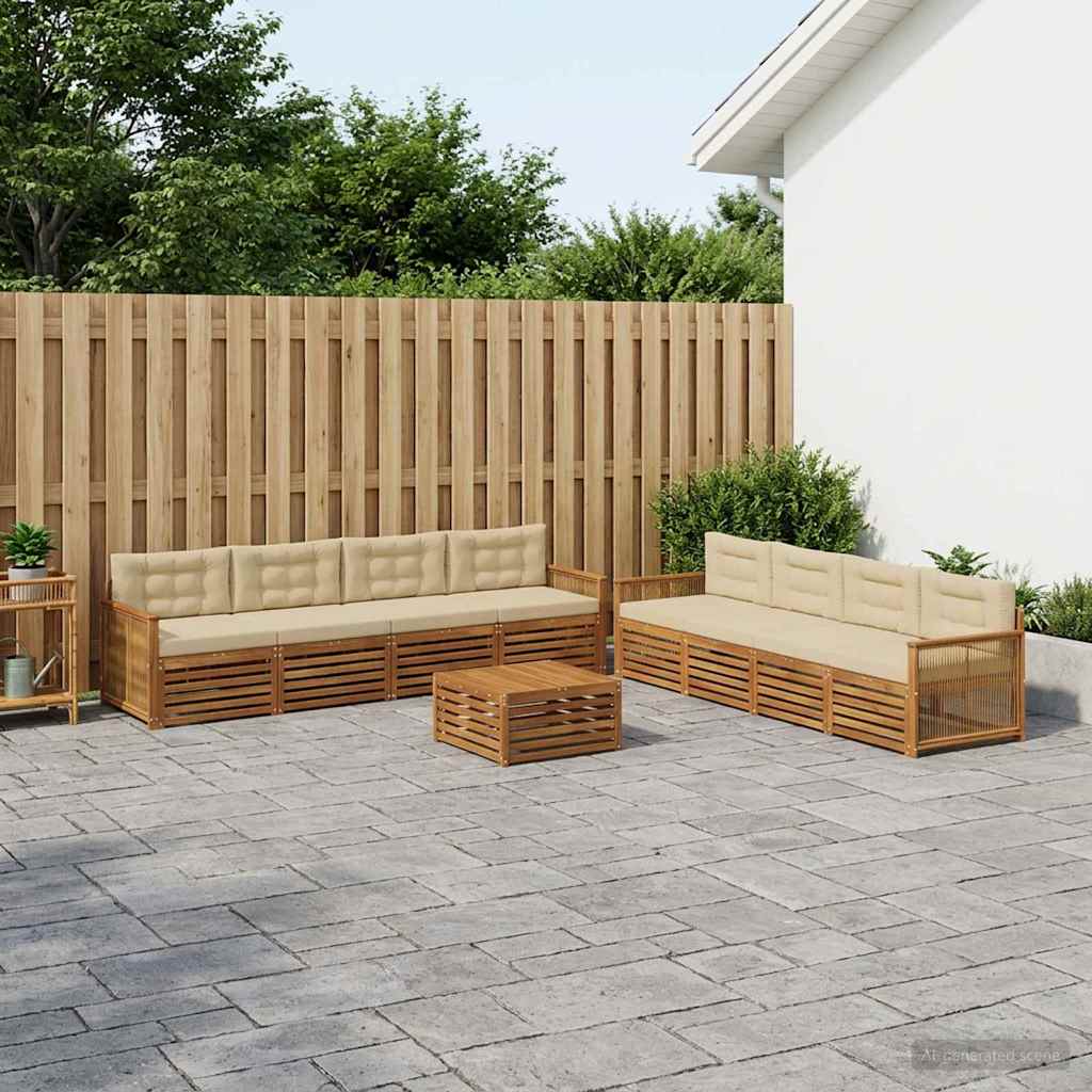 Set di divani da esterno con cuscino 9 pcs Naturale e Beige