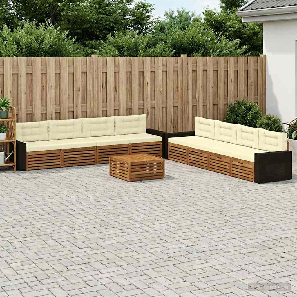 Set di divani da esterno 9 pcs Naturale e Crema Poliestere