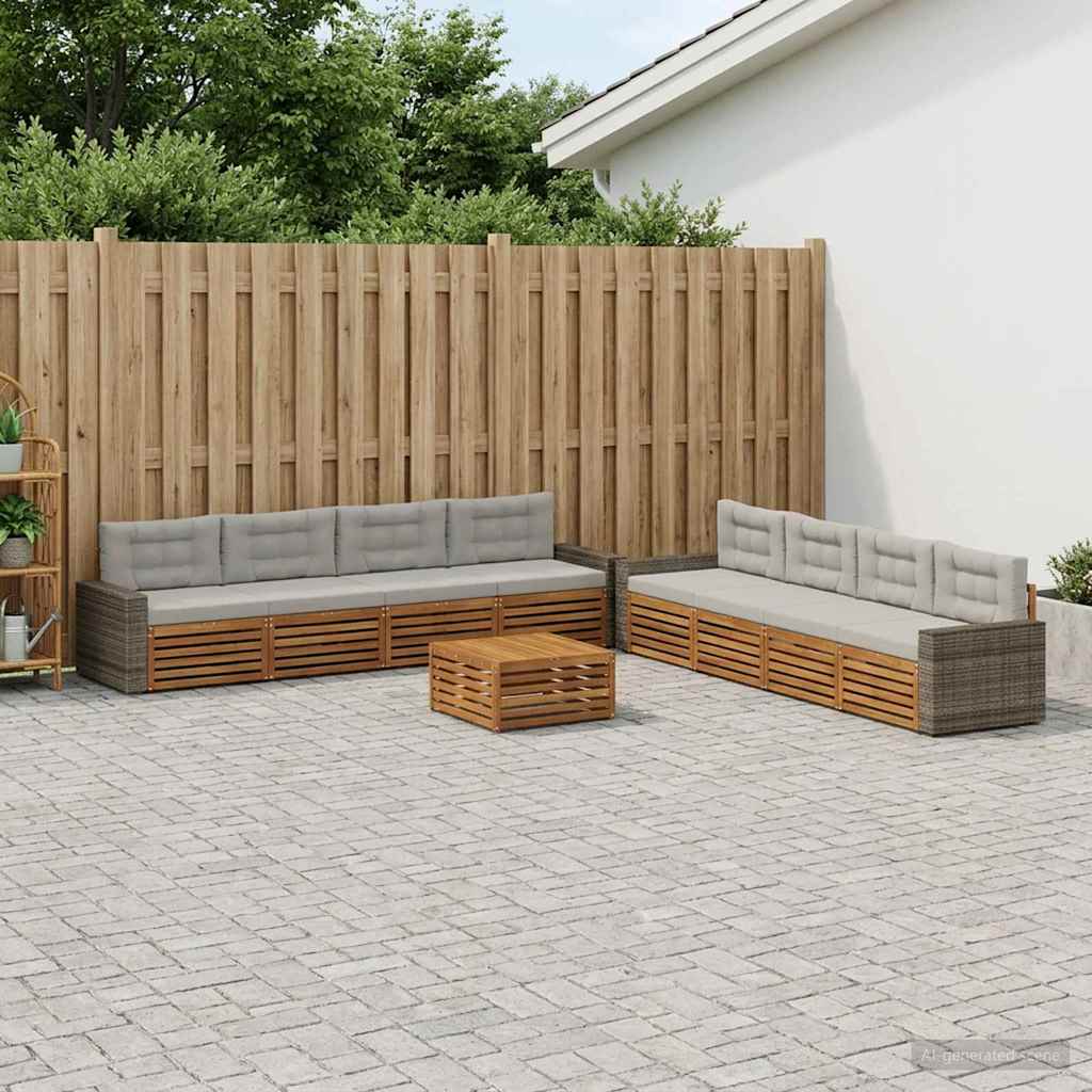 Set di divani da esterno 9 pcs Naturale e Grigio Chiaro
