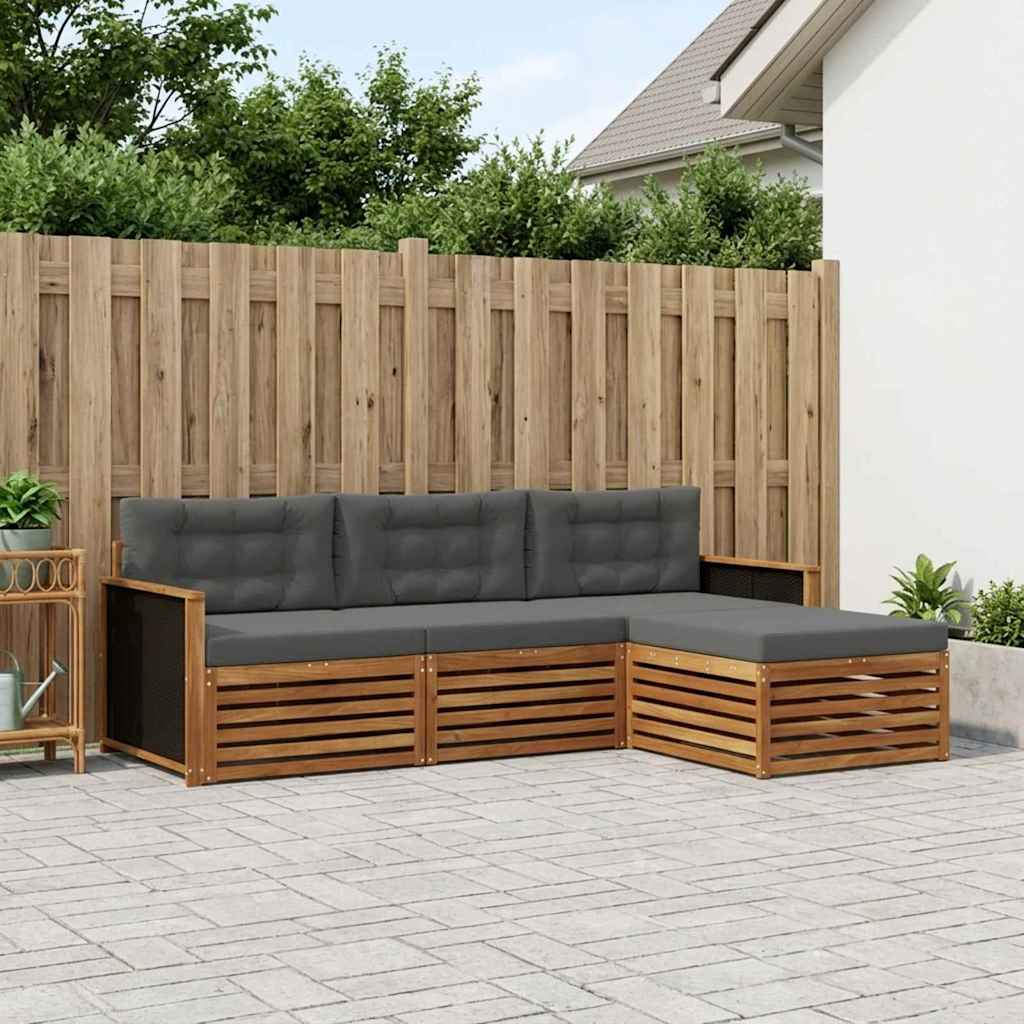 Set di divani da esterno 4 pcs Naturale e Antracite Poliestere | homemem39
