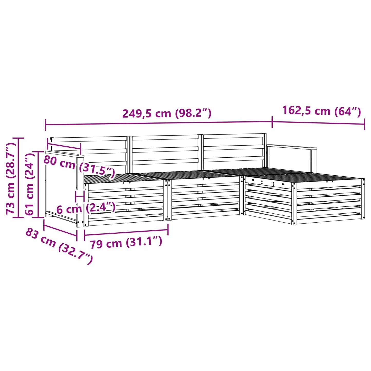 Set di divani da esterno Naturale 249,5 x 162,5 x 73 cm | homemem39