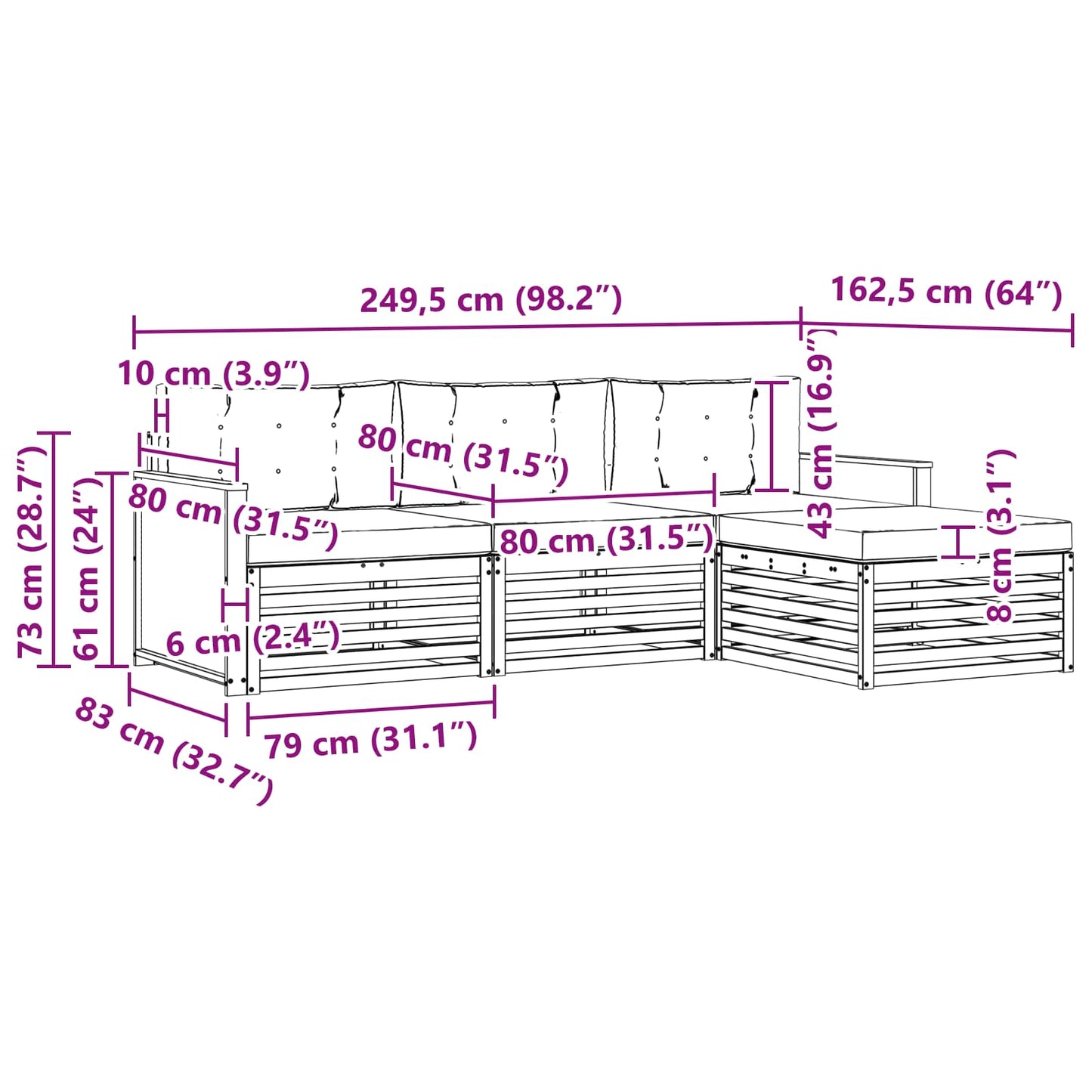 Set di divani da esterno Naturale e Beige 249,5 x 162,5 x 73 cm | homemem39