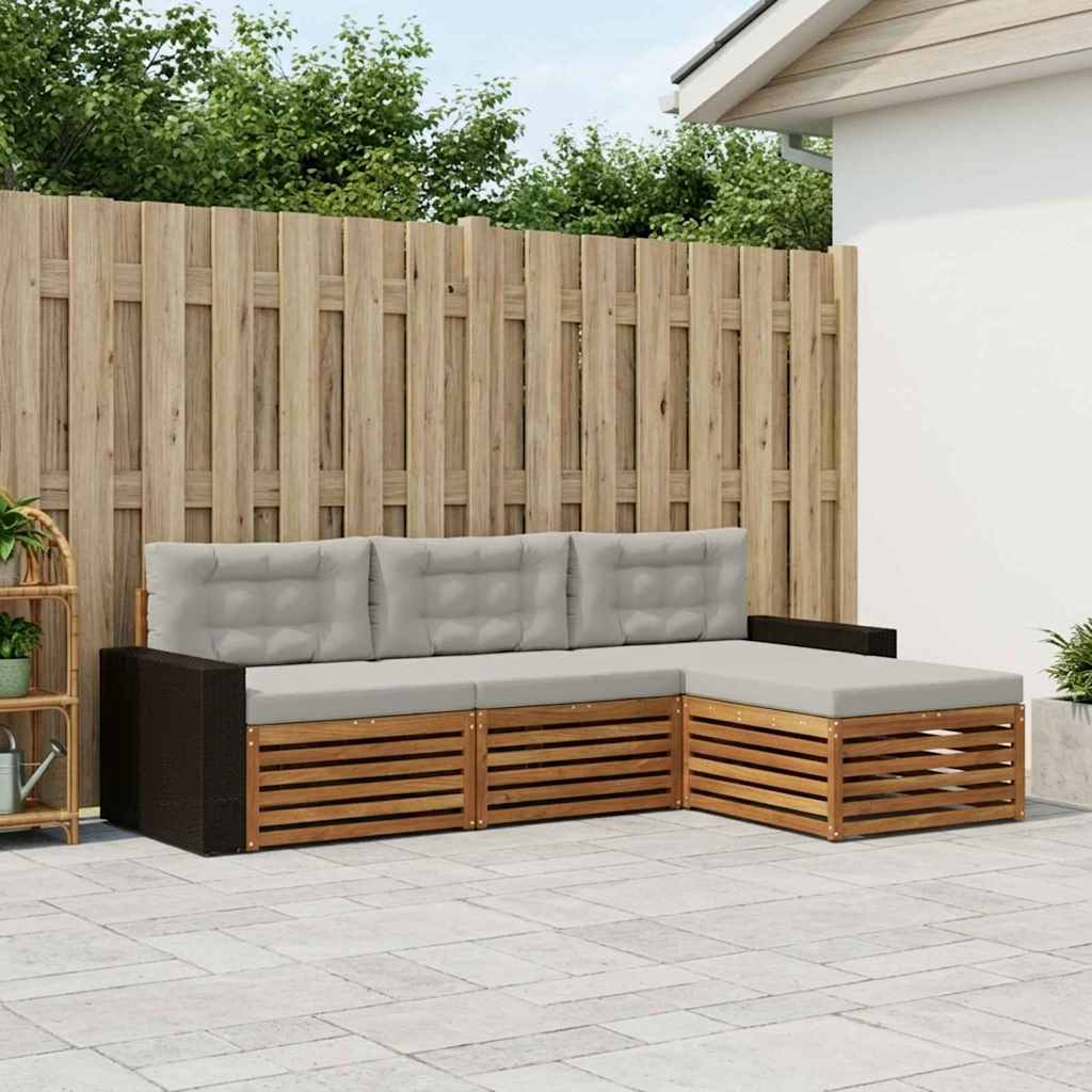 Set di divani da esterno 4 pcs Naturale e Grigio Chiaro | homemem39