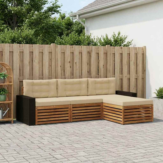 Set di divani da esterno 4 pcs Naturale e Beige Poliestere | homemem39