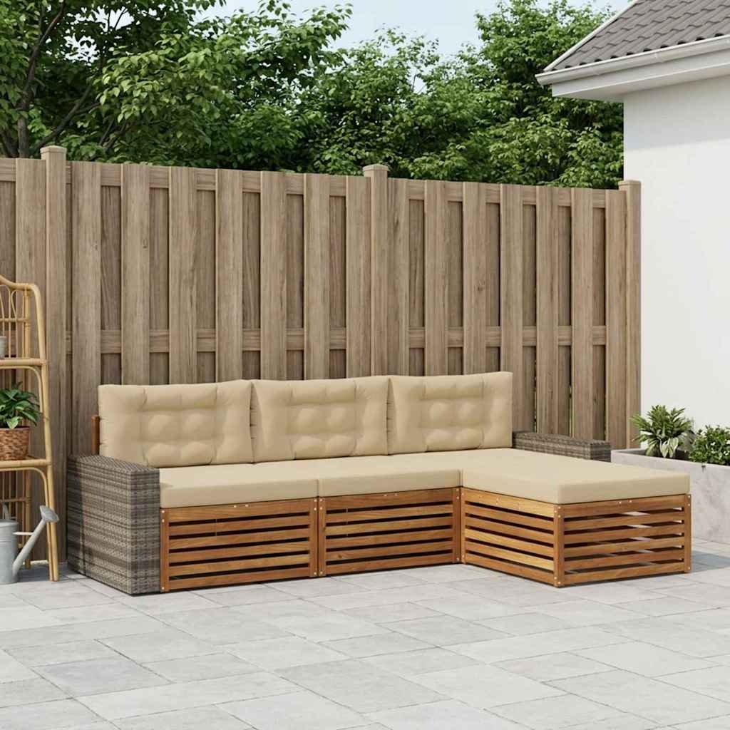 Set di divani da esterno 4 pcs Naturale e Beige Poliestere | homemem39