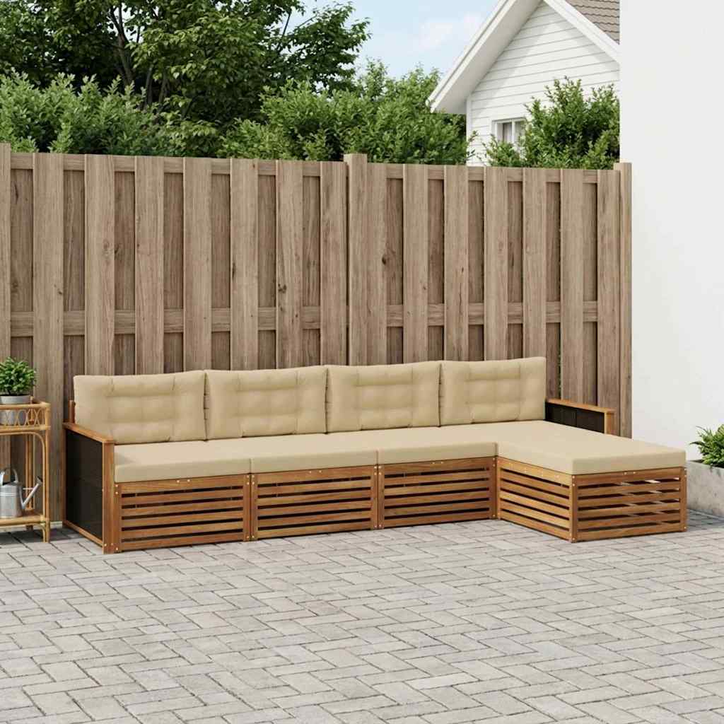 Set di divani da esterno 5 pcs Naturale e Beige Poliestere | homemem39