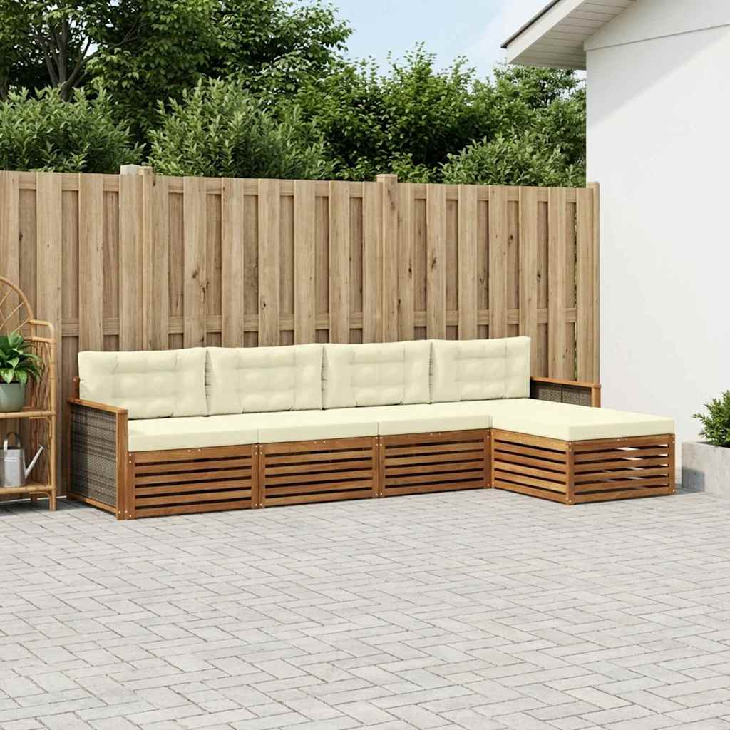 Set di divani da esterno con cuscino 5 pcs Naturale e Crema