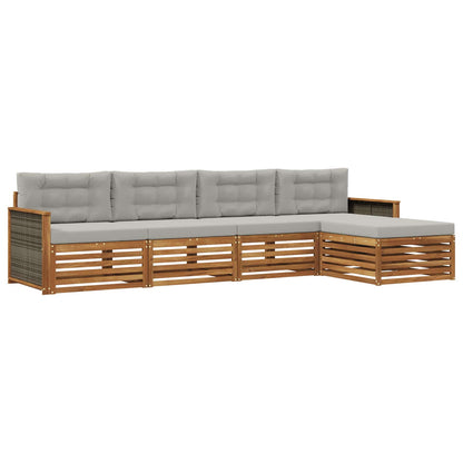 Set di divani da esterno 5 pz Naturale e Grigio Chiaro