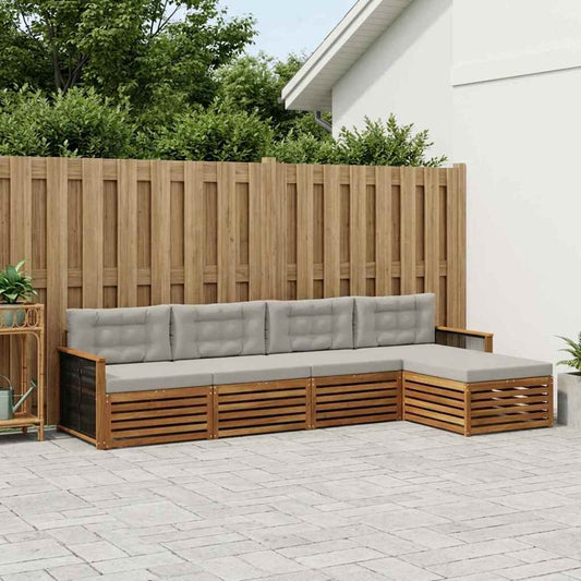 Set di divani da esterno 5 pcs Naturale e Grigio Chiaro
