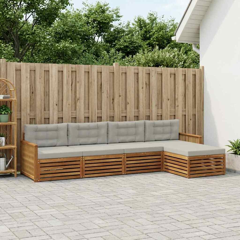 Set di divani da esterno 5 pcs Naturale e Grigio Chiaro