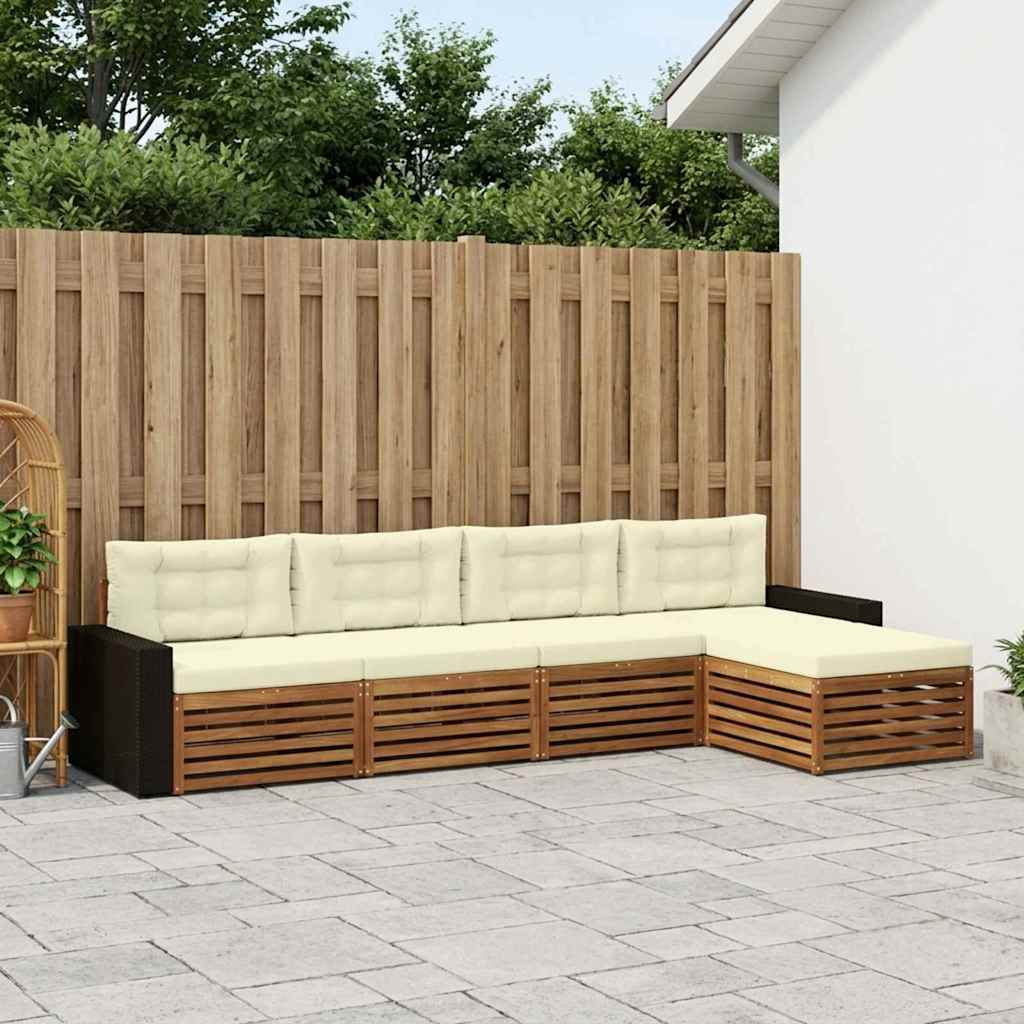 Set di divani da esterno 5 pcs Naturale e Crema Poliestere | homemem39