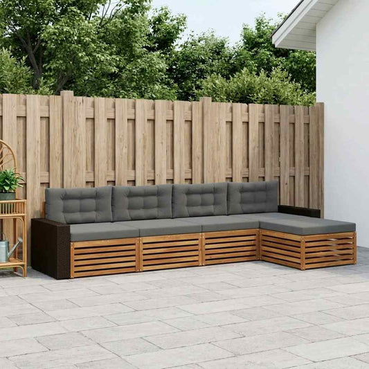 Set di divani da esterno 5 pcs Naturale e Antracite Poliestere | homemem39