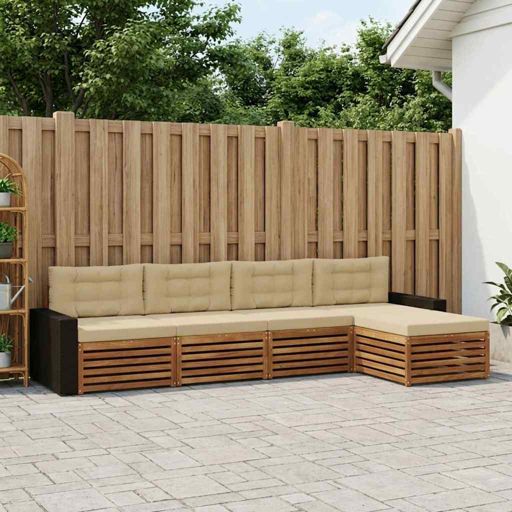 Set di divani da esterno 5 pcs Naturale e Beige Poliestere | homemem39
