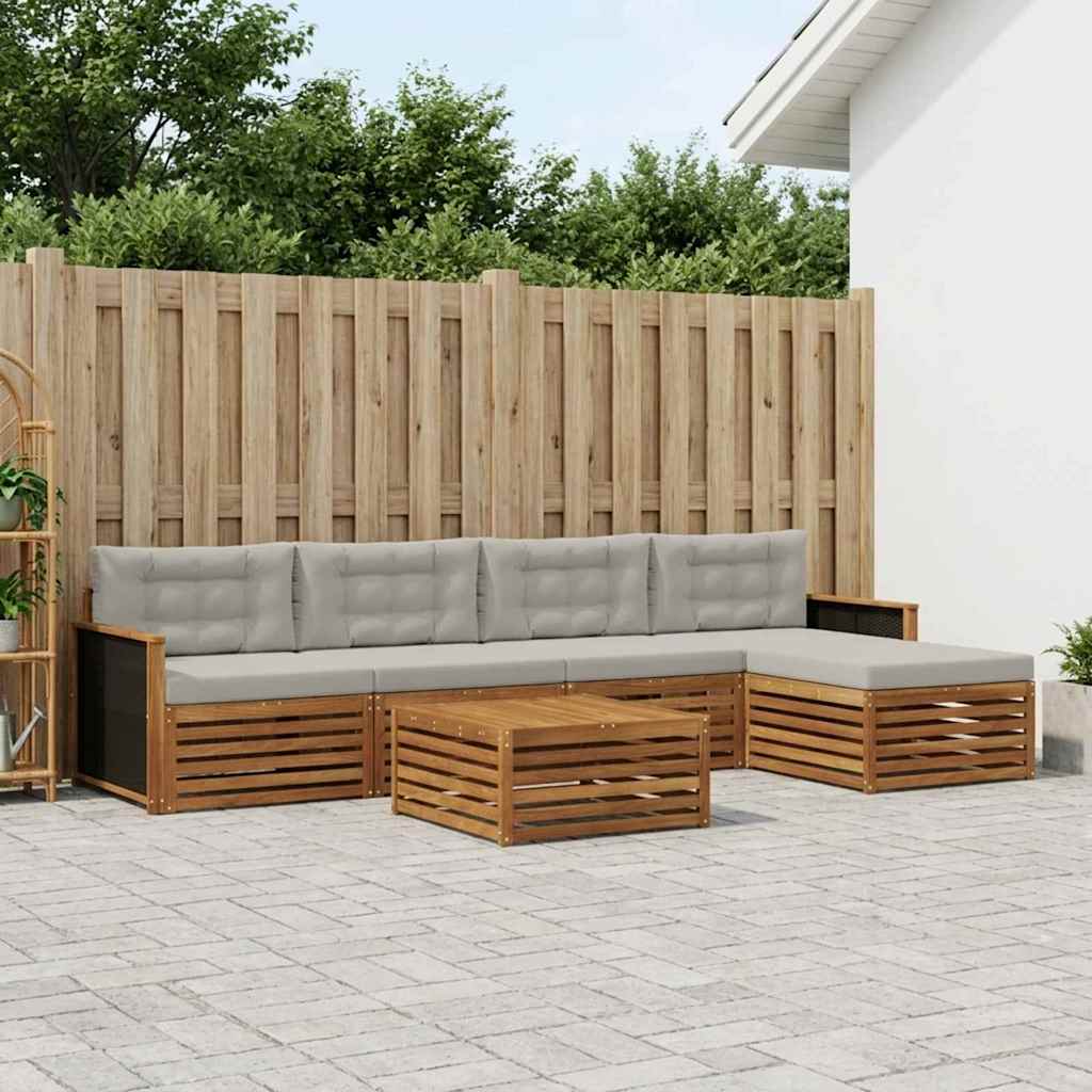 Set di divani da esterno 6 pcs Naturale e Grigio Chiaro | homemem39