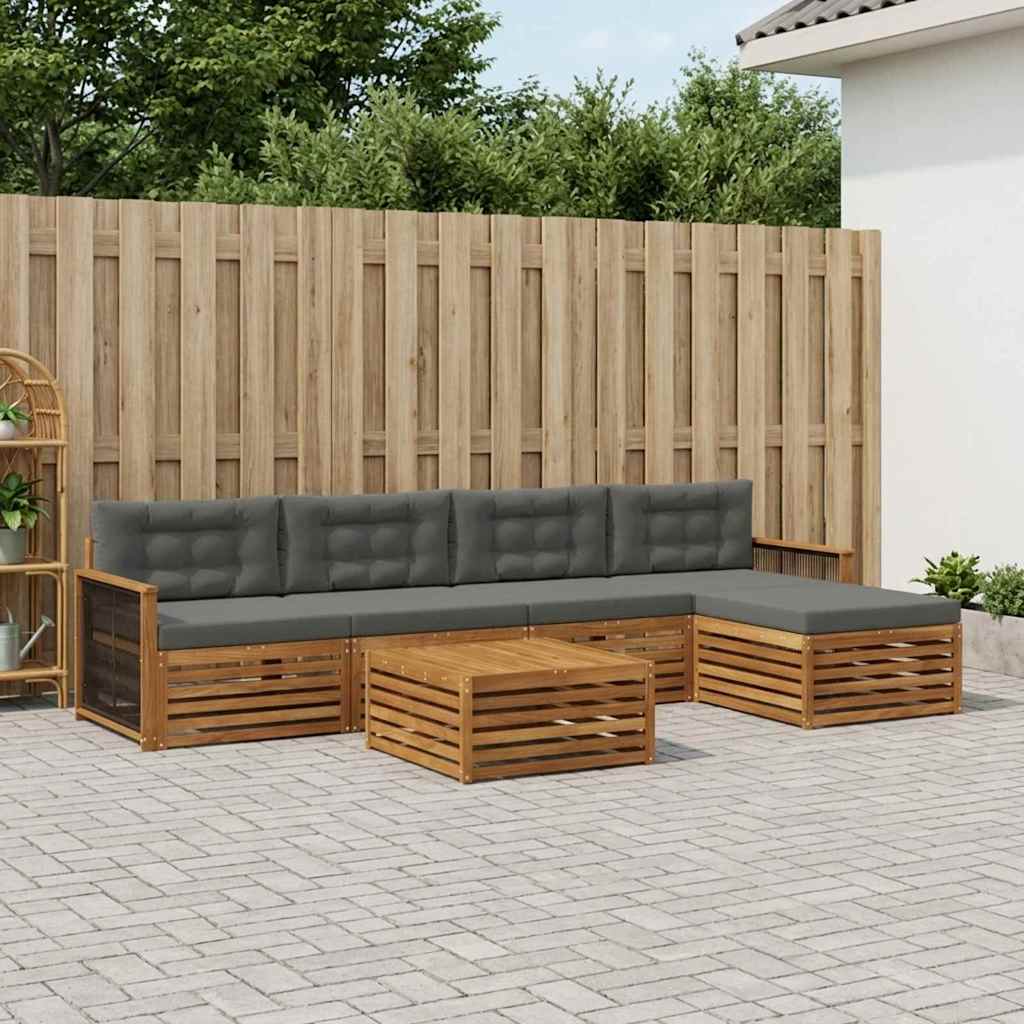 Set di divani da esterno con cuscino 6 pcs Naturale e Antracite | homemem39
