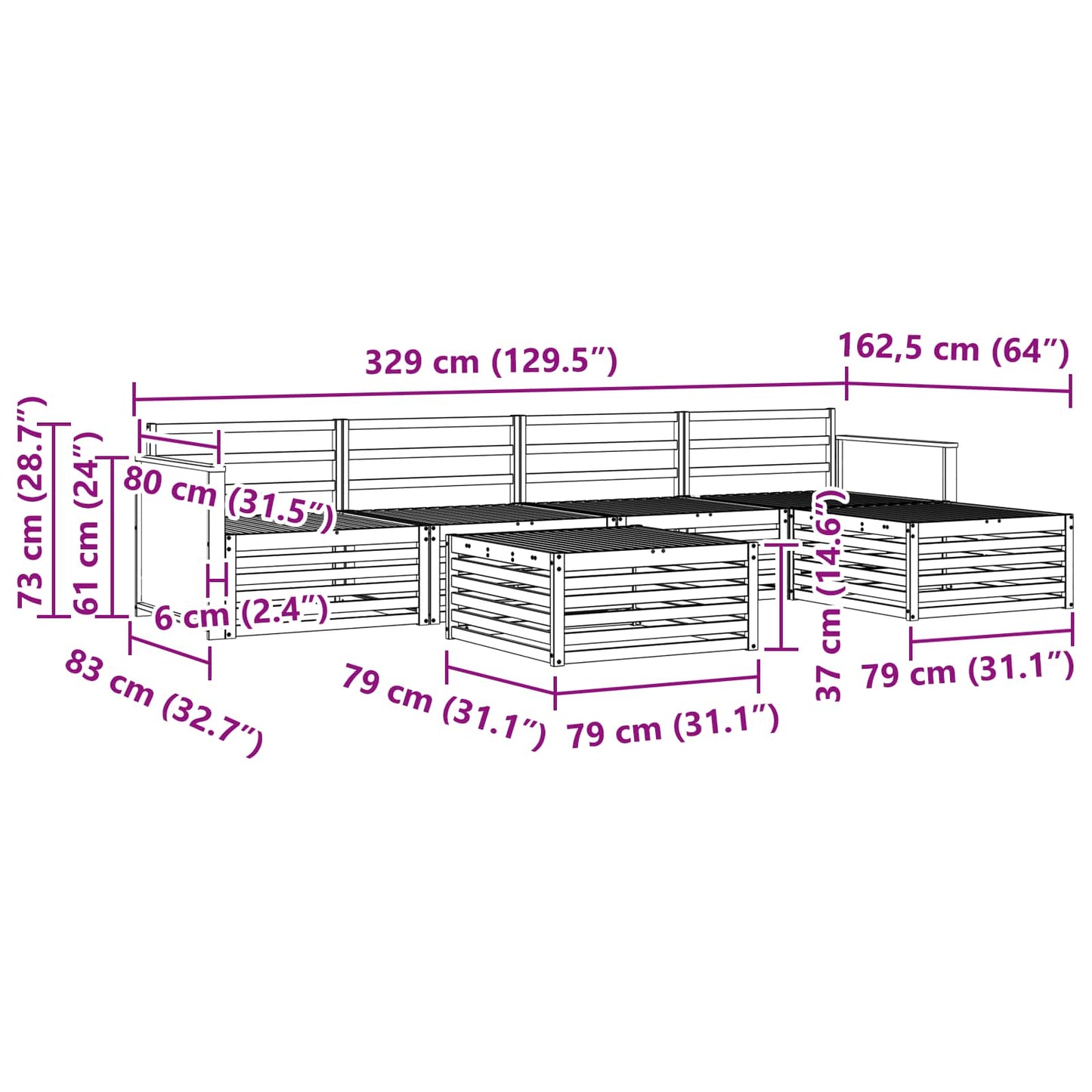 Set di divani da esterno 6 pcs Naturale