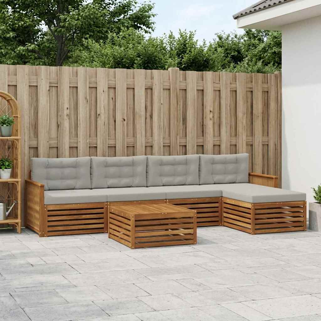 Set di divani da esterno 6 pcs Naturale e Grigio Chiaro | homemem39