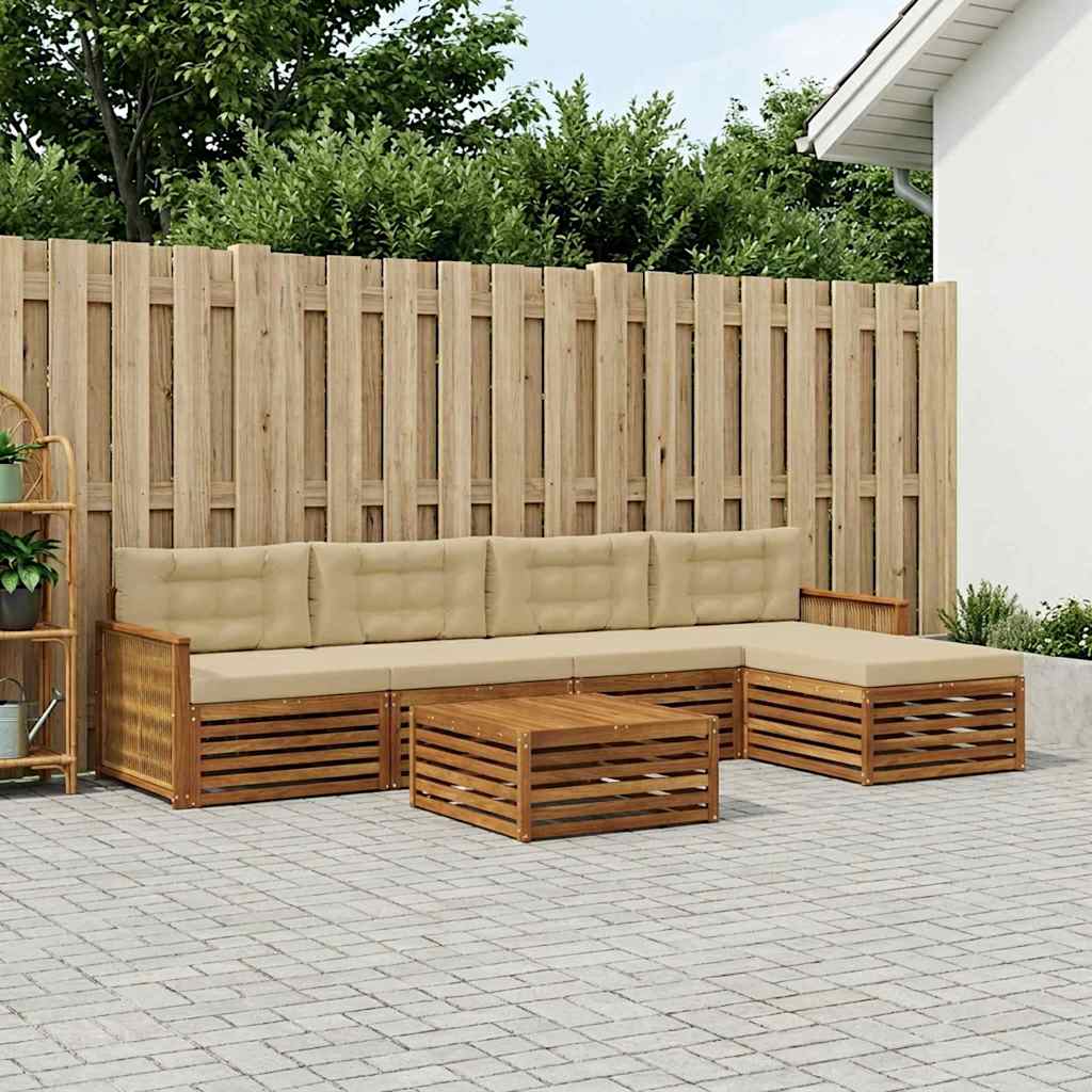 Set di divani da esterno con cuscino 6 pcs Naturale e Beige
