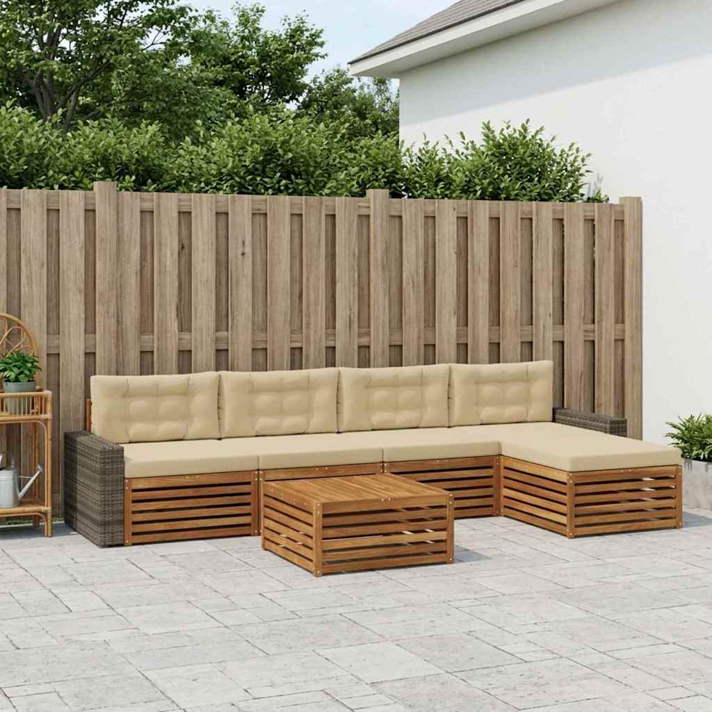 Set di divani da esterno 6 pz Naturale e Beige Poliestere