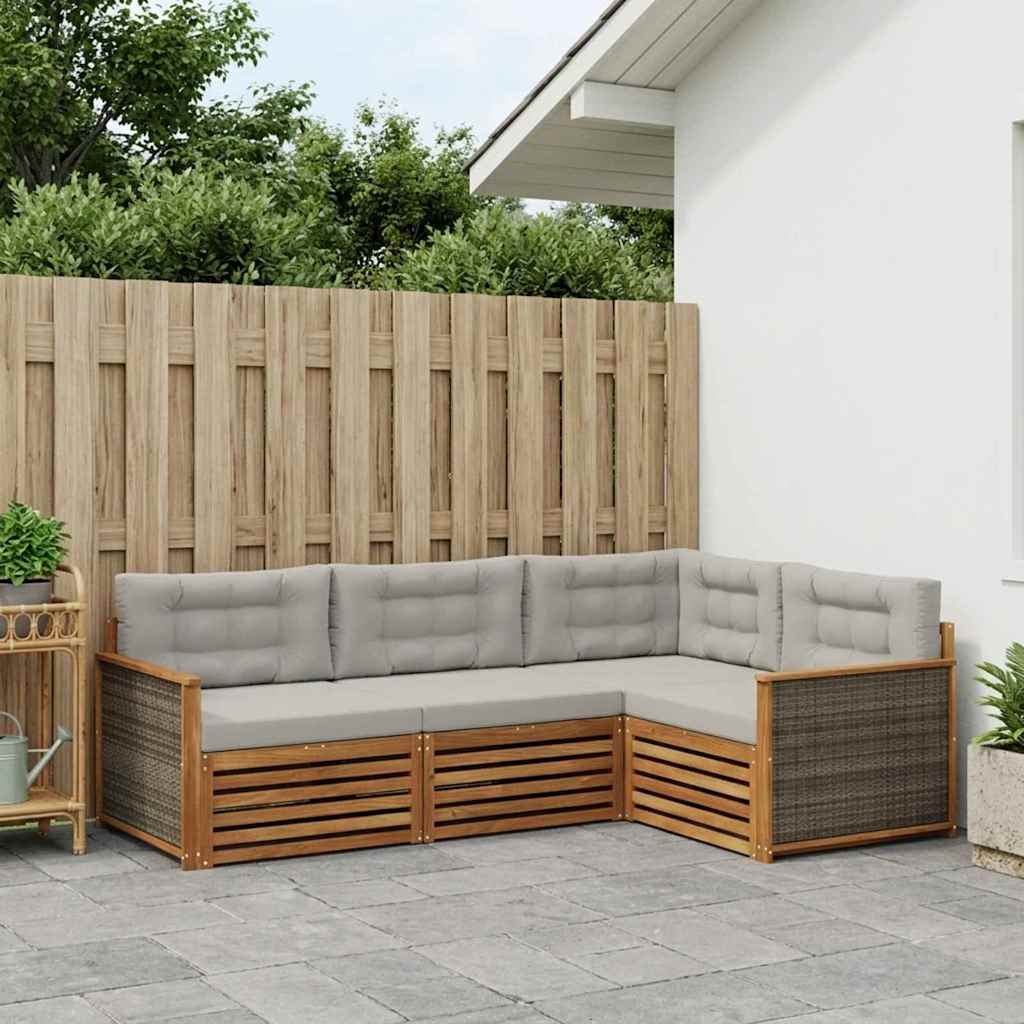Set di divani da esterno 4 pcs Naturale e Grigio Chiaro | homemem39