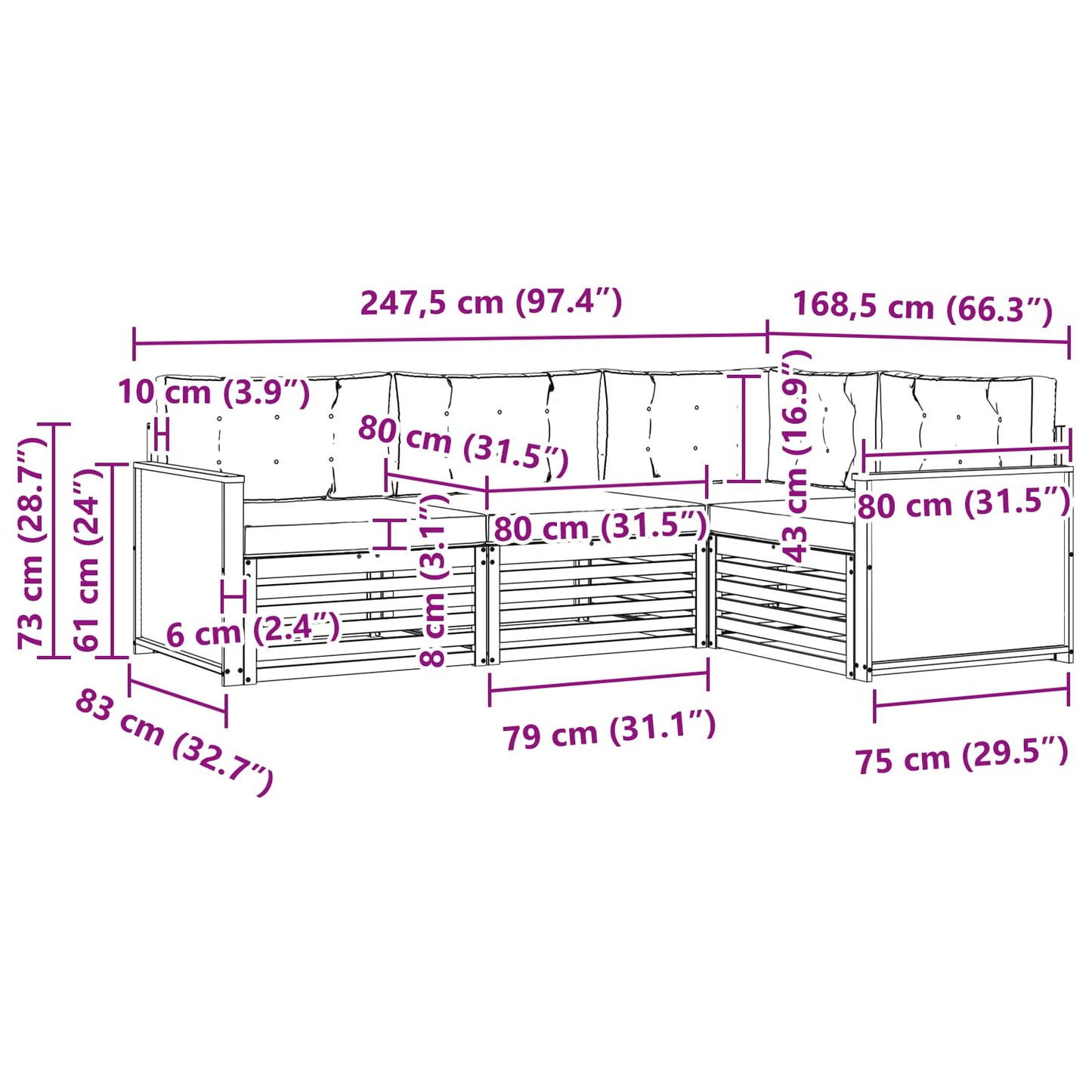 Set di divani da esterno 4 pcs Naturale e Grigio Chiaro | homemem39