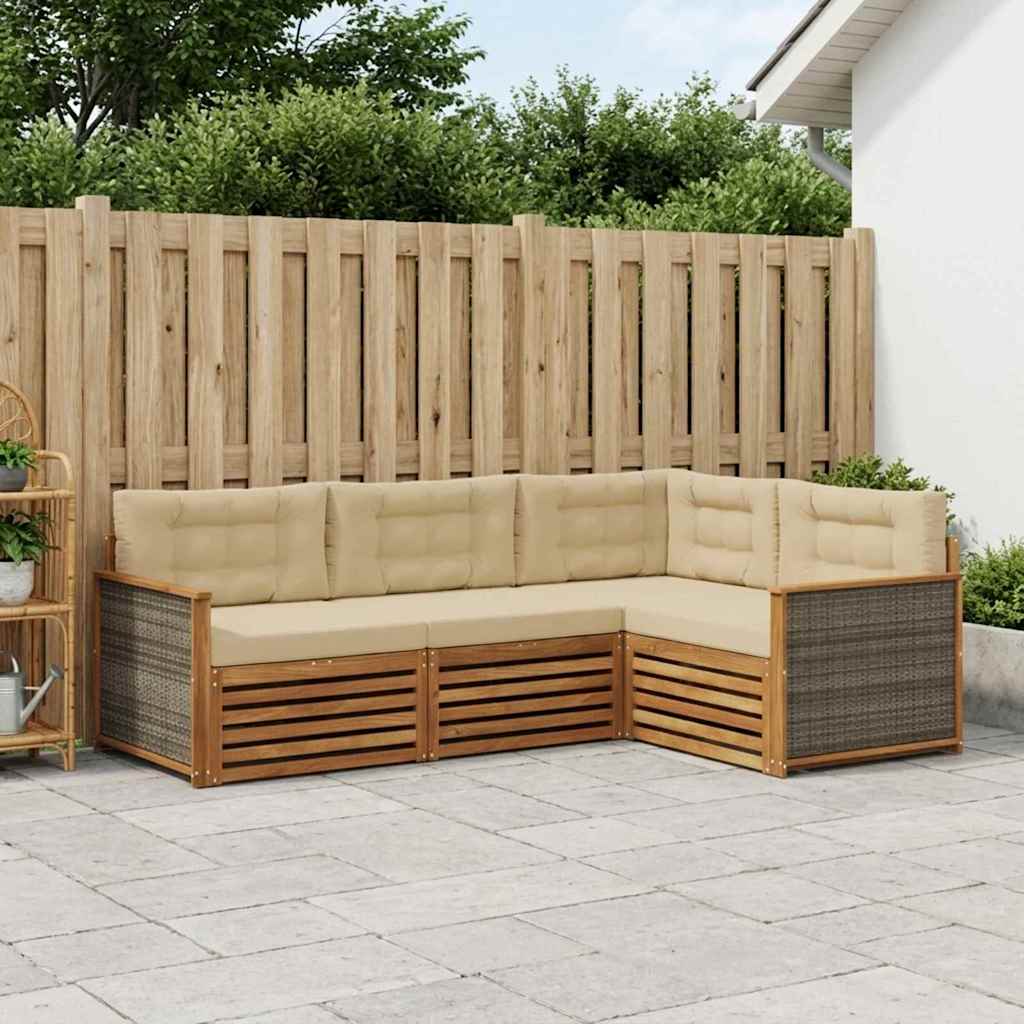 Set di divani da esterno con cuscino 4 pcs Naturale e Beige | homemem39