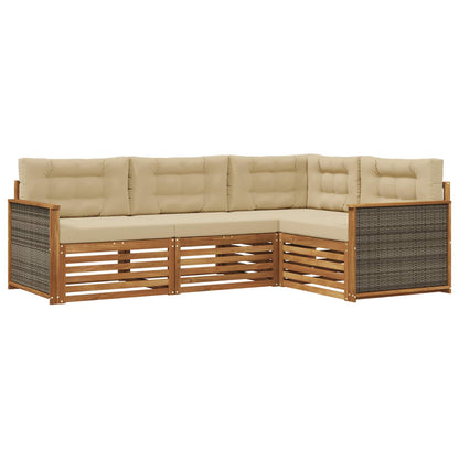 Set di divani da esterno con cuscino 4 pcs Naturale e Beige | homemem39