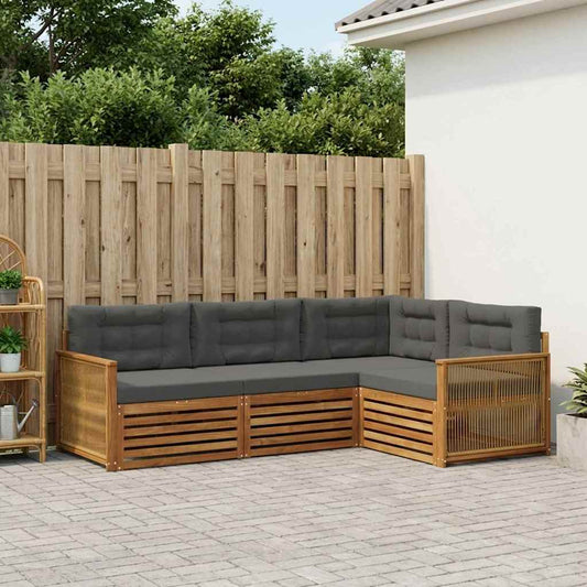 Set di divani da esterno con cuscino 4 pcs Naturale e Antracite | homemem39