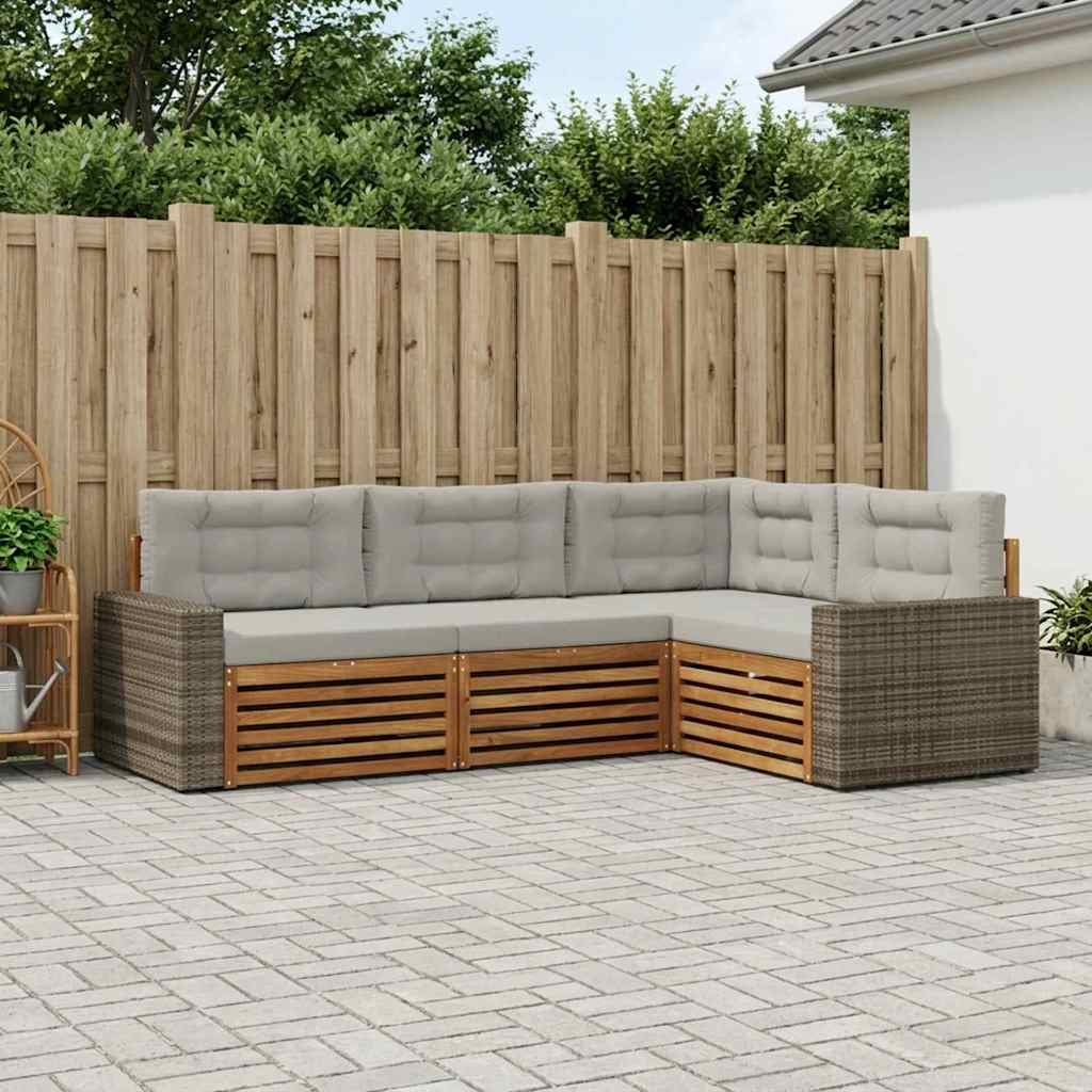 Set di divani da esterno 4 pcs Naturale e Grigio Chiaro | homemem39